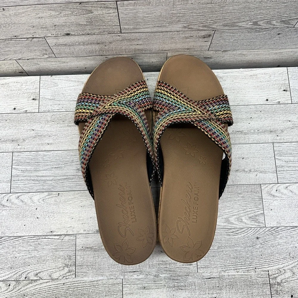 Skechers Wedge Sandal Women's Size 10‎ Beverlee Rainbow Luxe Foam Shoes 38554